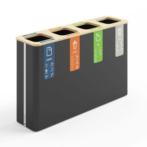 Afbeelding van Globular Afvalscheidingsbak 4x60 ltr Zwart/ Bamboe